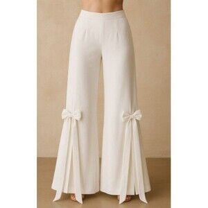 Posh Couture Side Bow Pants Off White Wide Leg Retail $249 NWT Womens Size S